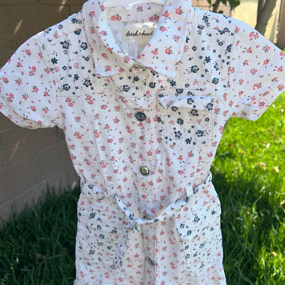 Derek Heart Floral Kids Dress - White and Pink